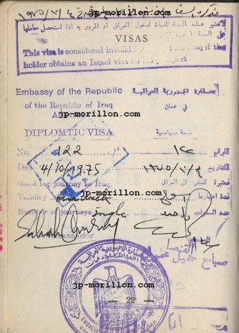 Jean Morillon, visa délivré par l'Ambassade d'Irak à Amman en Jordanie