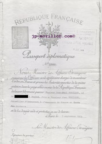 Passeport diplomatique Jean-Paul Morillon, fils de Jean Morillon, 1973